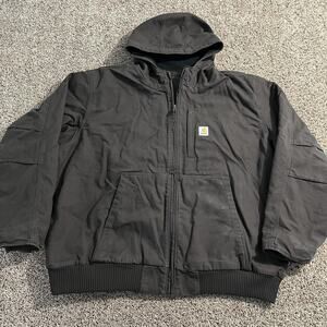 Carhartt Jacket Mens 4XL Brown Hooded Full‎ Zip Loose Fit Duck Work 013371-M